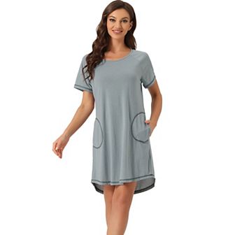 Women's Pajama Dress With Pockets Round Neck Short Sleeves Lounge Nightgowns