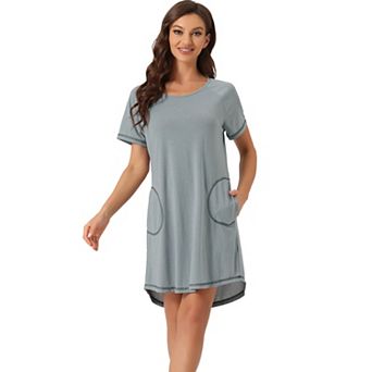 Women's Pajama Dress With Pockets Round Neck Short Sleeves Lounge Nightgowns