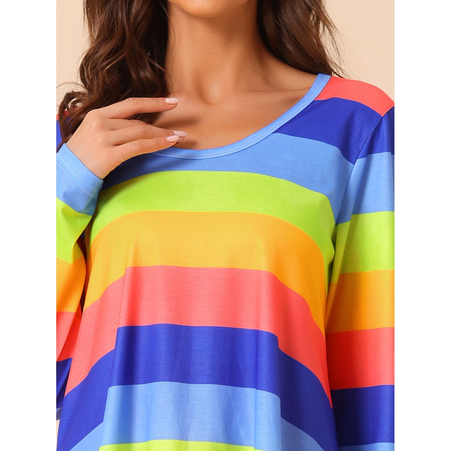 Women's Lounge Cotton Outfits Rainbow Long Sleeves With Pants