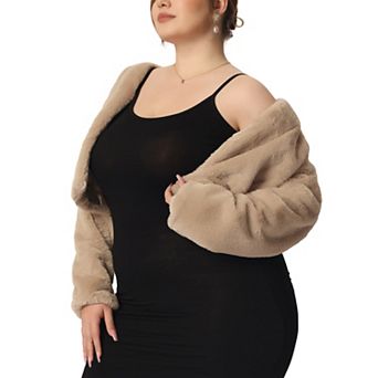 Women's Plus Size Winter Warm Collarless Faux Fur Fuzzy Coat Jacket Overcoat
