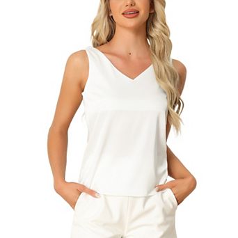 Women's Satin Silky Basic V Neck Tank Top Blouse