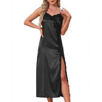 Womens Satin Nightgown Lace Cami Dress Maxi Long Gown Pajama Nightwear