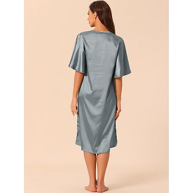 Women's Satin Nightdress Flare Bell Short Sleeve Sleep Dress Nightshirt Nightgown