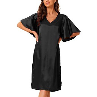 Women's Satin Nightdress Flare Bell Short Sleeve Sleep Dress Nightshirt Nightgown