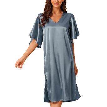 Women's Satin Nightdress Flare Bell Short Sleeve Sleep Dress Nightshirt Nightgown
