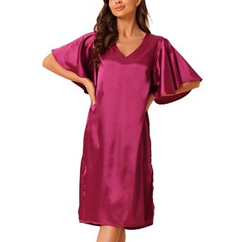 Women's Satin Nightdress Flare Bell Short Sleeve Sleep Dress Nightshirt Nightgown