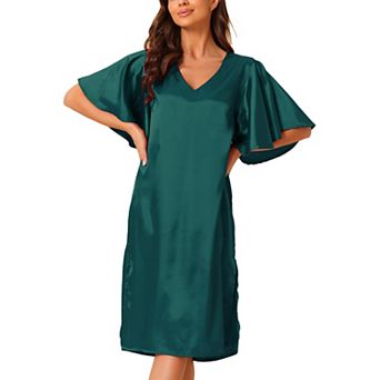 Women's Satin Nightdress Flare Bell Short Sleeve Sleep Dress Nightshirt Nightgown