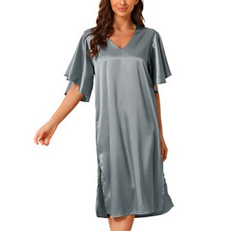 Women's Satin Nightdress Flare Bell Short Sleeve Sleep Dress Nightshirt Nightgown