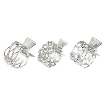 3 pc High Ponytail Hair Clip Metal Rhinestone Claw For Thick Hair Silver Tone