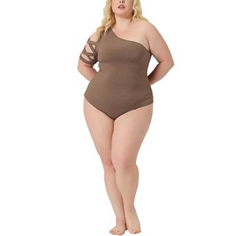 Plus Size Bodysuits For Women 2023 Summer One Shoulder Cutout Romper Bodysuit Tops Jumpsuit