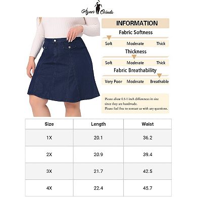 Plus Size Denim Skirt For Women Casual A-line Jean Buttons Decor Faux Pockets Mini Skirts