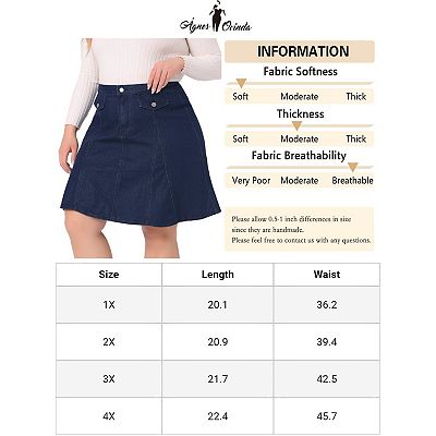 Plus Size Denim Skirt For Women Casual A-line Jean Buttons