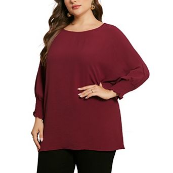 Plus Size Chiffon Tops For Women Batwing Ruffle Long Sleeve Casual Loose Shirts Blouses
