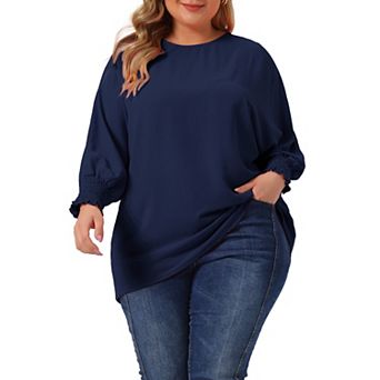 Plus Size Chiffon Tops For Women Batwing Ruffle Long Sleeve Casual Loose Shirts Blouses