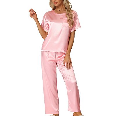 Women's Satin Pajamas Summer Outfits Short Sleeves Tops With