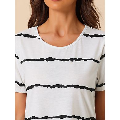 Women's Round Neck Nightshirt Striped Short Sleeve Sleepshirt Nightgown