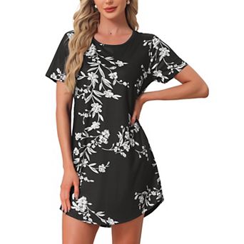Women's Round Neck Nightshirt Short Sleeve Sleepshirt Nightgown