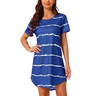 Women's Round Neck Nightshirt Striped Short Sleeve Sleepshirt Nightgown