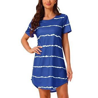 Women's Round Neck Nightshirt Striped Short Sleeve Sleepshirt Nightgown