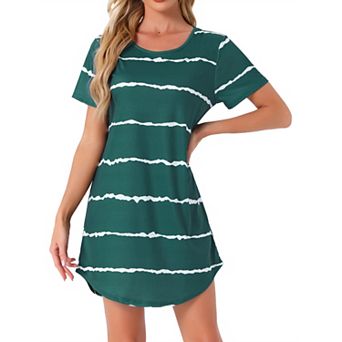 Women's Round Neck Nightshirt Striped Short Sleeve Sleepshirt Nightgown