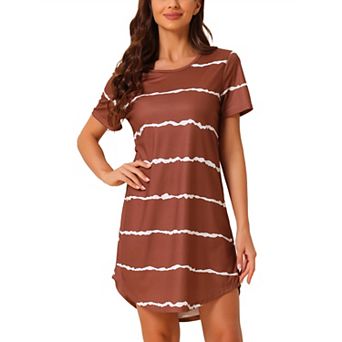 Women's Round Neck Nightshirt Striped Short Sleeve Sleepshirt Nightgown