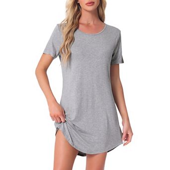 Women's Round Neck Nightshirt Striped Short Sleeve Sleepshirt Nightgown