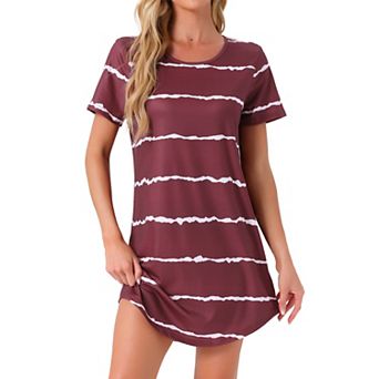 Women's Round Neck Nightshirt Striped Short Sleeve Sleepshirt Nightgown