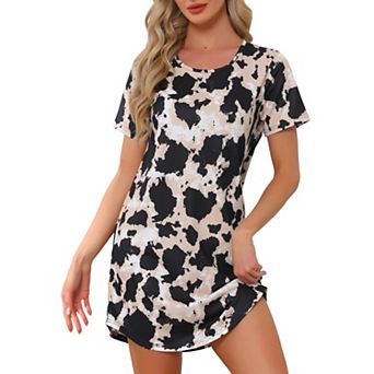 Women's Round Neck Nightshirt Short Sleeve Sleepshirt Nightgown