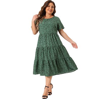 Plus Size Polka Dots Dress For Women Short Sleeve Midi Layered Dresses