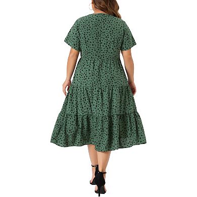Plus Size Polka Dots Dress For Women Short Sleeve Midi Layered Dresses
