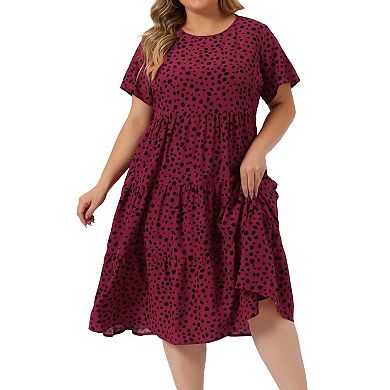 Plus Size Polka Dots Dress For Women Short Sleeve Midi Layered Dresses