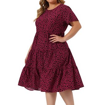 Plus Size Polka Dots Dress For Women Short Sleeve Midi Layered Dresses