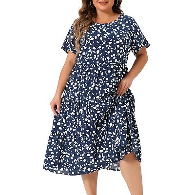 Plus Size Polka Dots Dress For Women Short Sleeve Midi Layered Dresses