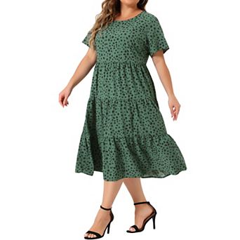 Plus Size Polka Dots Dress For Women Short Sleeve Midi Layered Dresses