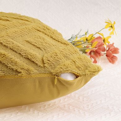 Shaggy Plush Faux Fur Throw Patterned Pillow Covers 2 Pcs 12" X 20"