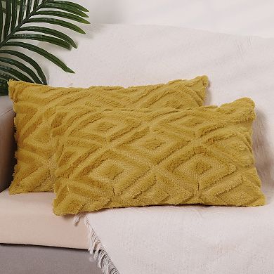 Shaggy Plush Faux Fur Throw Patterned Pillow Covers 2 Pcs 12" X 20"