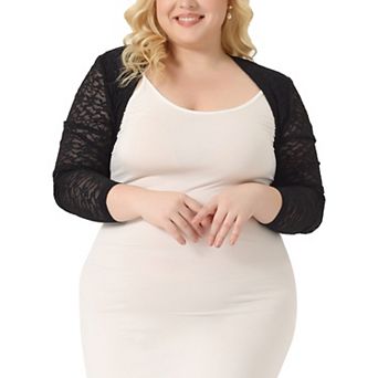Plus Size Cardigan For Women Sheer Open Front Cropped Long Sleeve Lace Cardigan