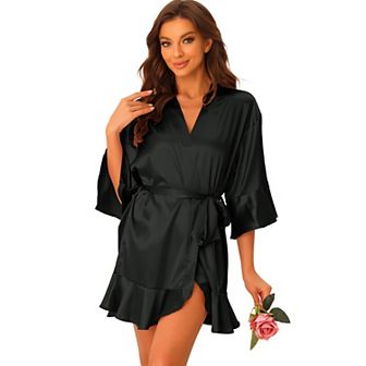 Women's Satin Pajama Silky 3/4 Sleeves Tie Waist Loungewear Robes