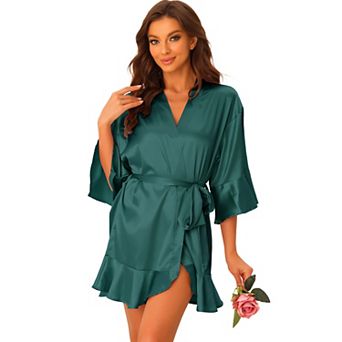 Women's Satin Pajama Silky 3/4 Sleeves Tie Waist Loungewear Robes
