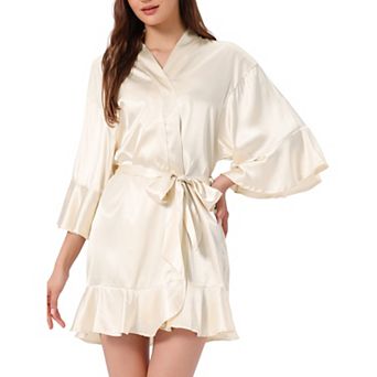 Women's Satin Pajama Silky 3/4 Sleeves Tie Waist Loungewear Robes