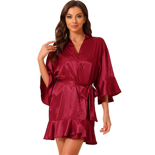 Women's Satin Pajama Silky 3/4 Sleeves Tie Waist Loungewear Robes