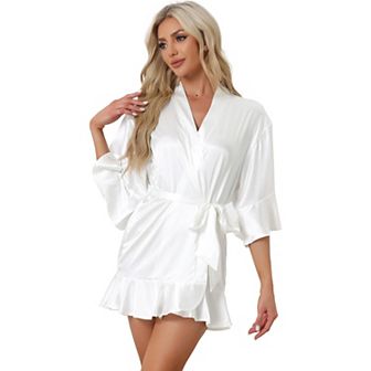 Women's Satin Pajama Silky 3/4 Sleeves Tie Waist Loungewear Robes