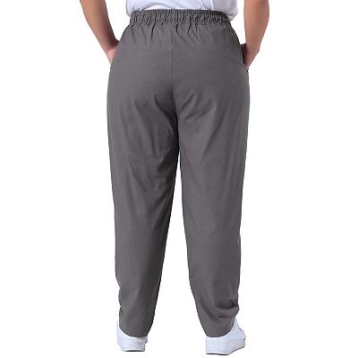 Plus Size Pants For Women Straight Leg Drawstring Elastic Loose Comfy Trousers With Pockets