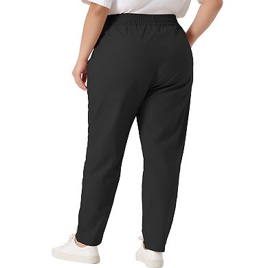 Plus Size Pants For Women Straight Leg Drawstring Elastic Loose Comfy Trousers With Pockets