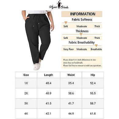 Plus Size Pants For Women Straight Leg Drawstring Elastic Loose Comfy Trousers With Pockets