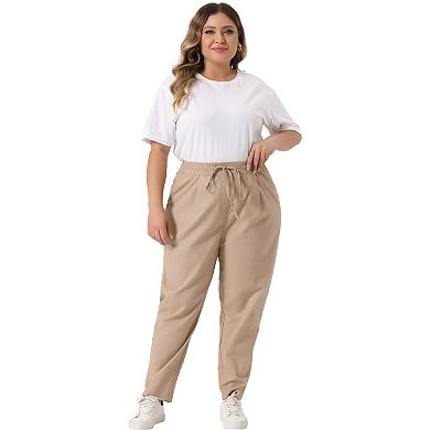 Plus Size Pants For Women Straight Leg Drawstring Elastic Loose Comfy Trousers With Pockets