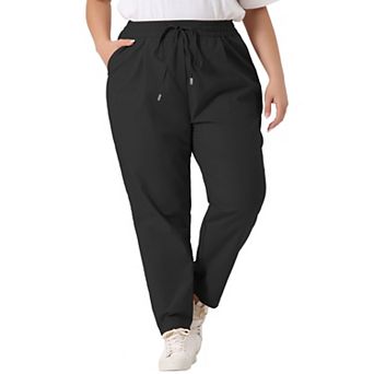 Plus Size Pants For Women Straight Leg Drawstring Elastic Loose Comfy Trousers With Pockets