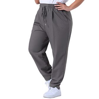 Plus Size Pants For Women Straight Leg Drawstring Elastic Loose Comfy Trousers With Pockets