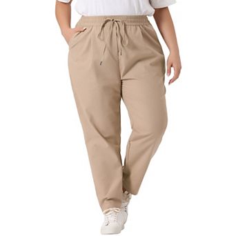 Plus Size Pants For Women Straight Leg Drawstring Elastic Loose Comfy Trousers With Pockets