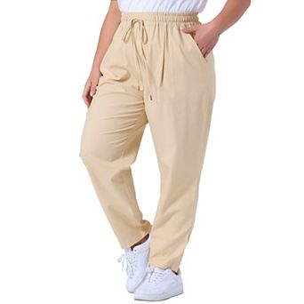Plus Size Pants For Women Straight Leg Drawstring Elastic Loose Comfy Trousers With Pockets